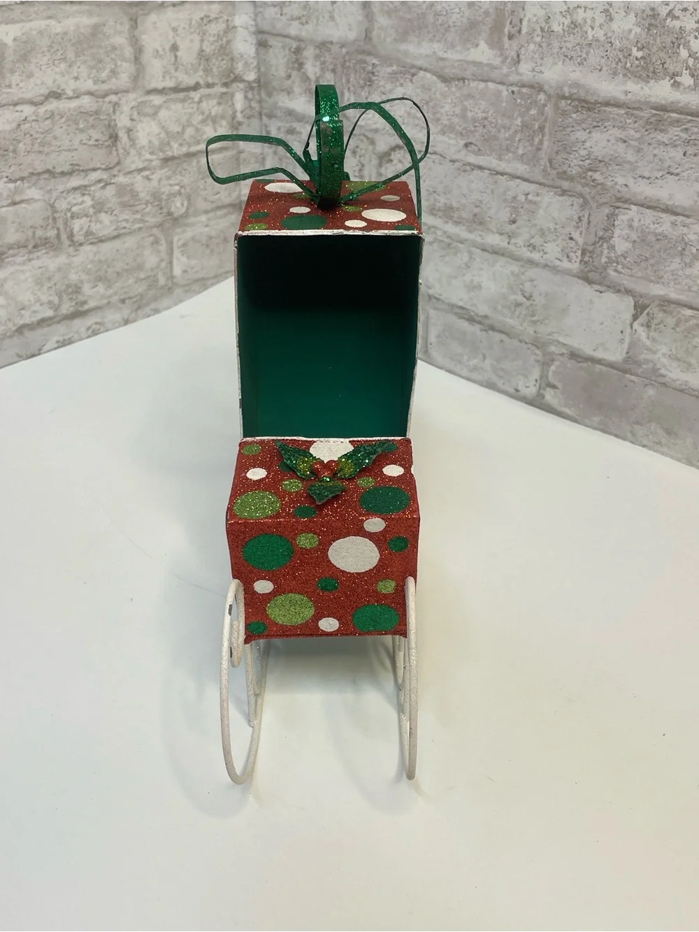 Vintage Pier 1 Christmas Glitter Polkadot Metal Sled Very Rare HTF 10” Decor